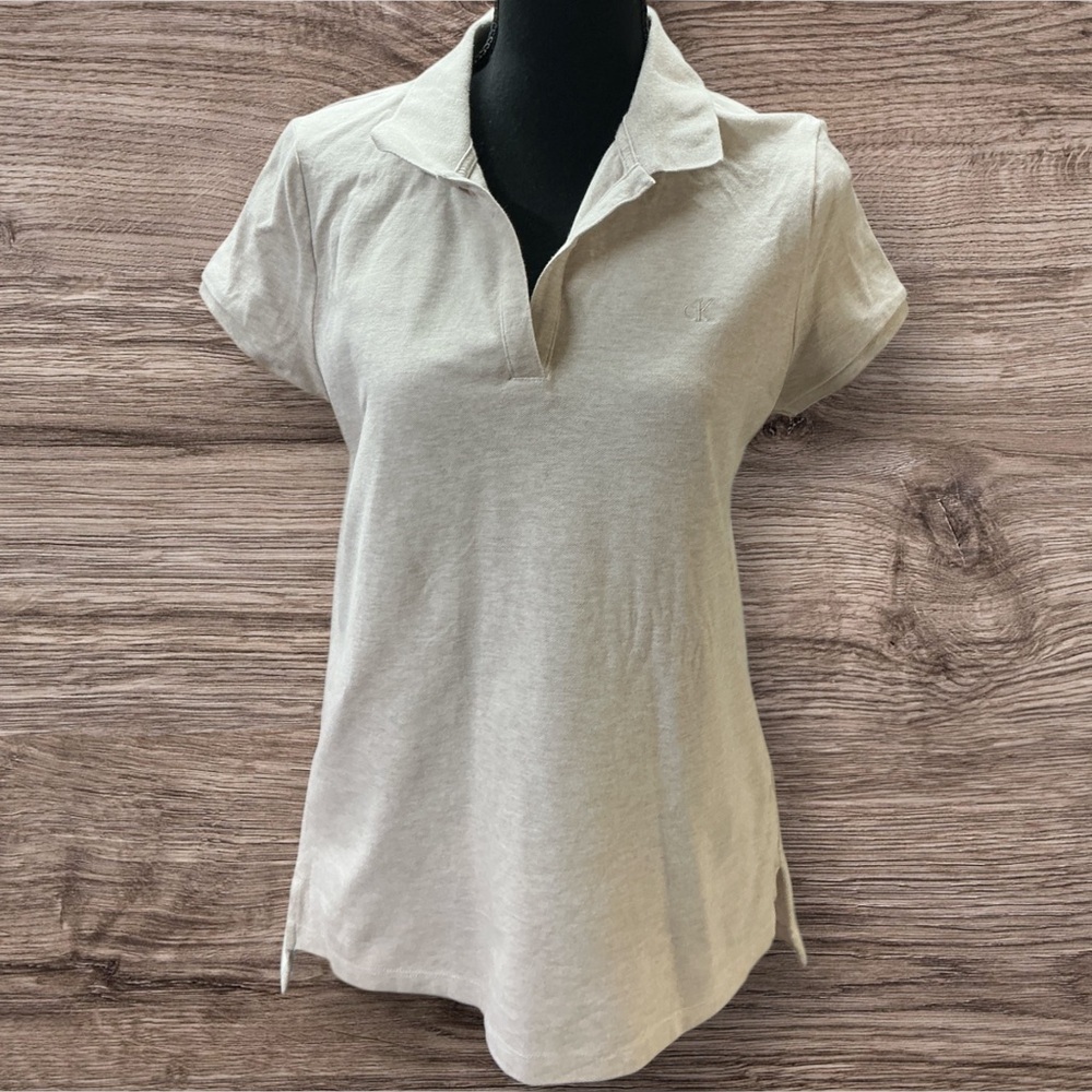 Calvin Klein Jeans Cream Polo Shirt Short Cuffed Sleeves Fitted